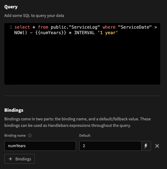 Query an interval of 'n' years