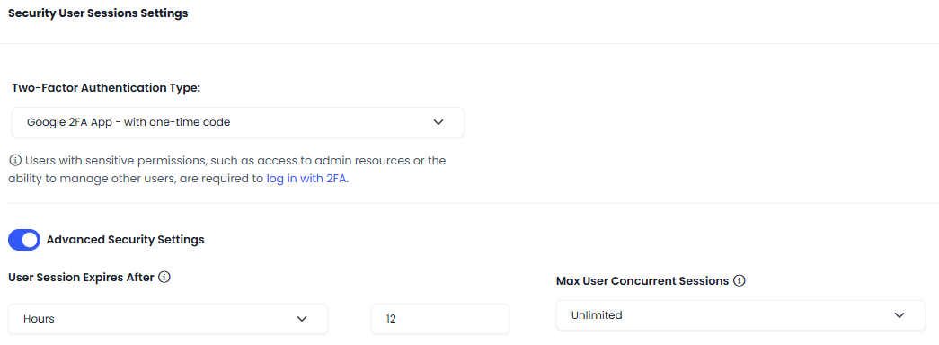 Security user session settings