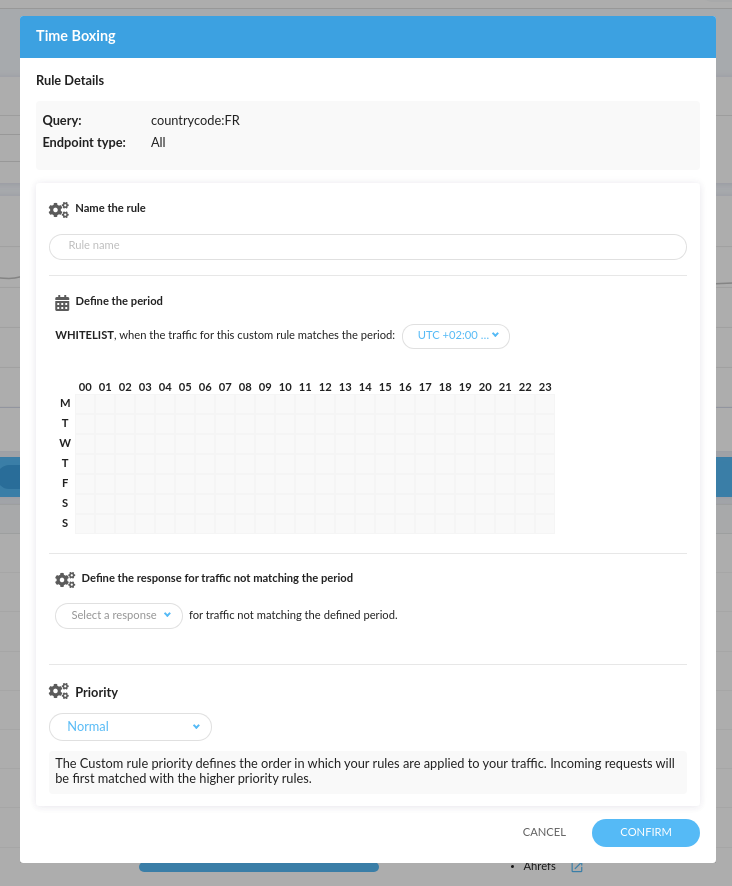 Screenshot_20200507_173932.png Time Boxing additional settings: you can select the response to apply for traffic incoming outside of the whitelist period you set up