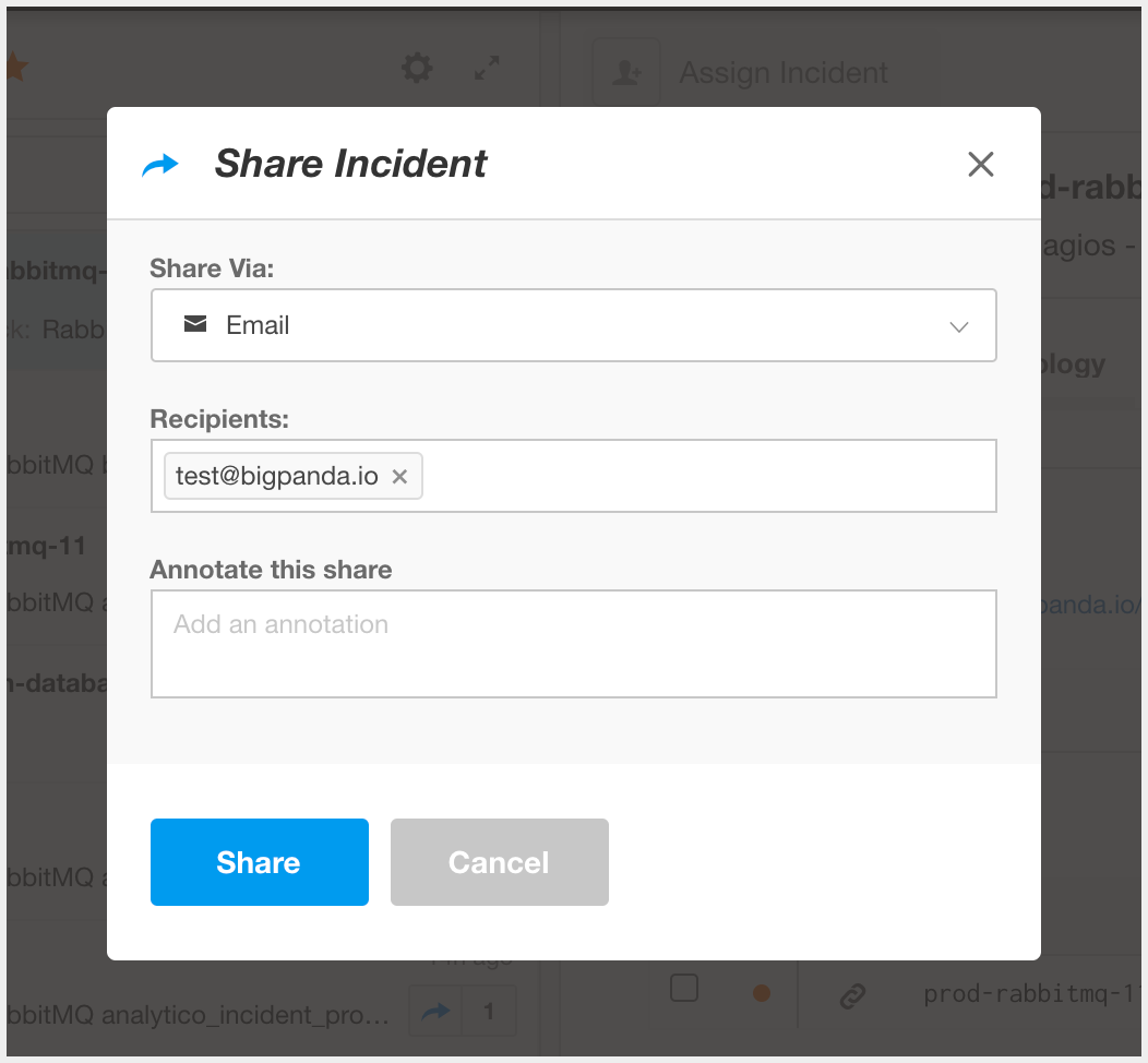 Share Incident Dialog Box