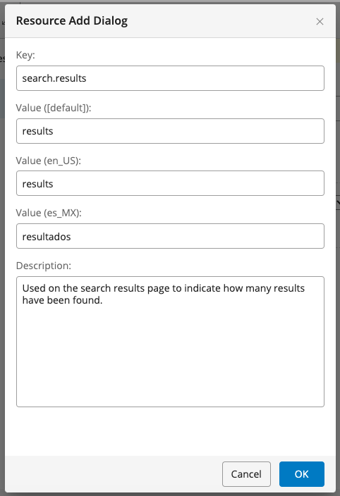Figure 5. Dialog window to create and update a resource.