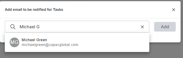 Adding a new user to task notification alerts.
