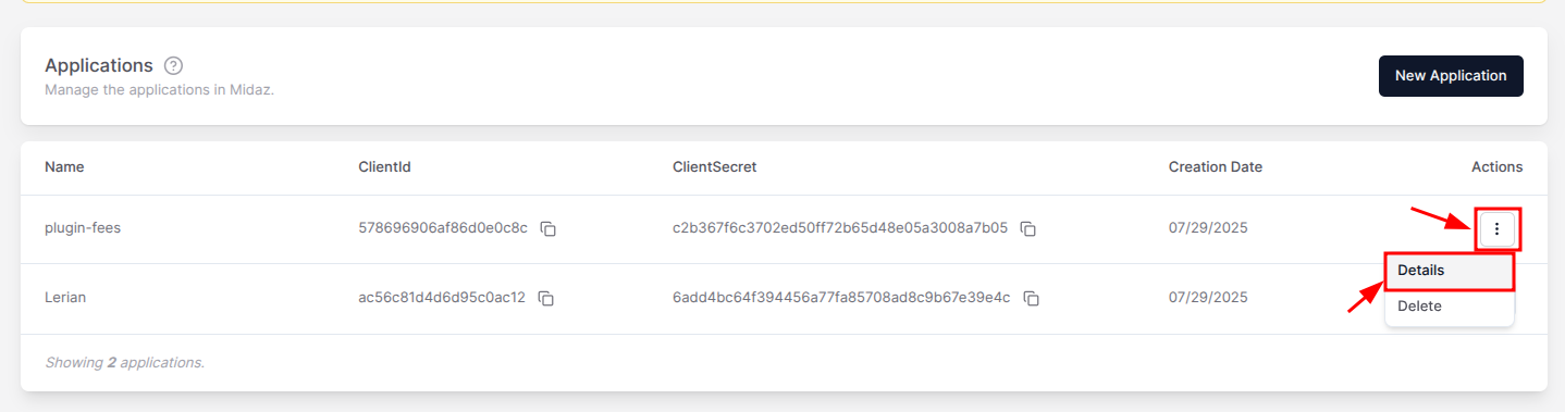 Figure 3. The option to edit an application from the Actions menu.