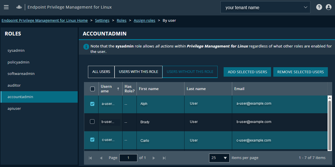 Assign roles in Endpoint Privilege Management for Linux