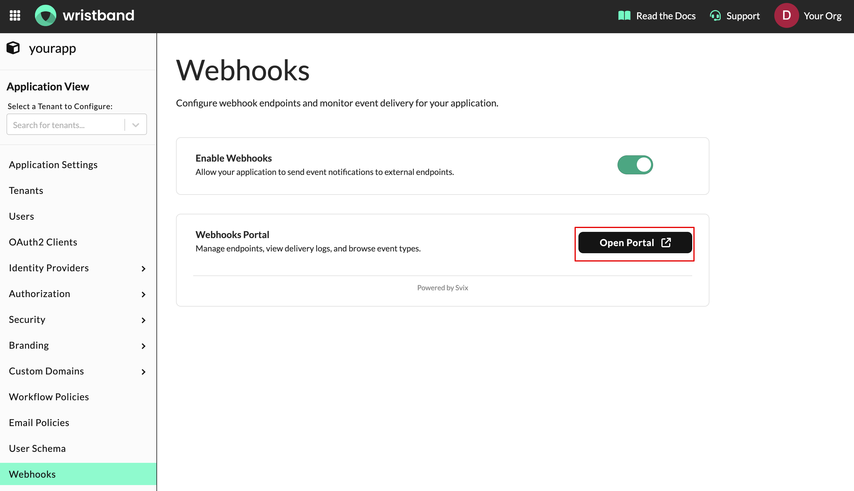 How to open the Svix Consumer App Portal