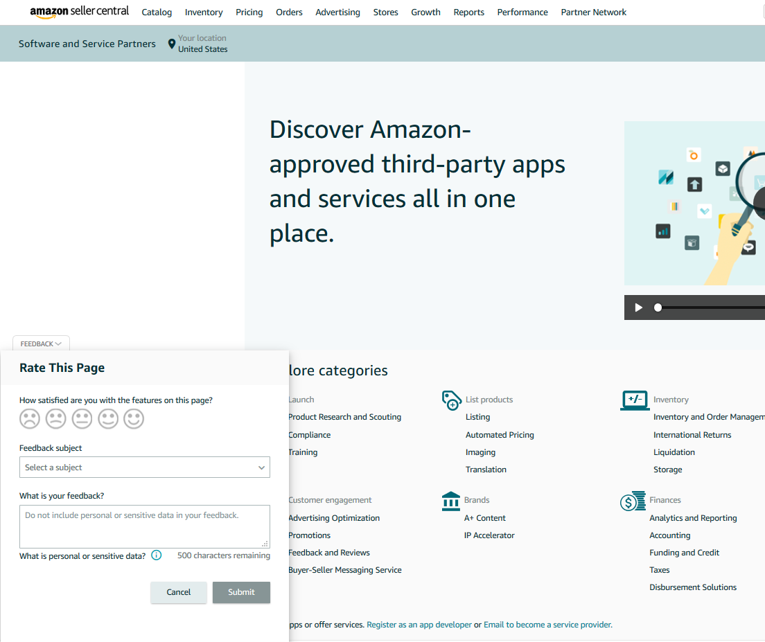 Image of Amazon Seller Central Partner Network web page