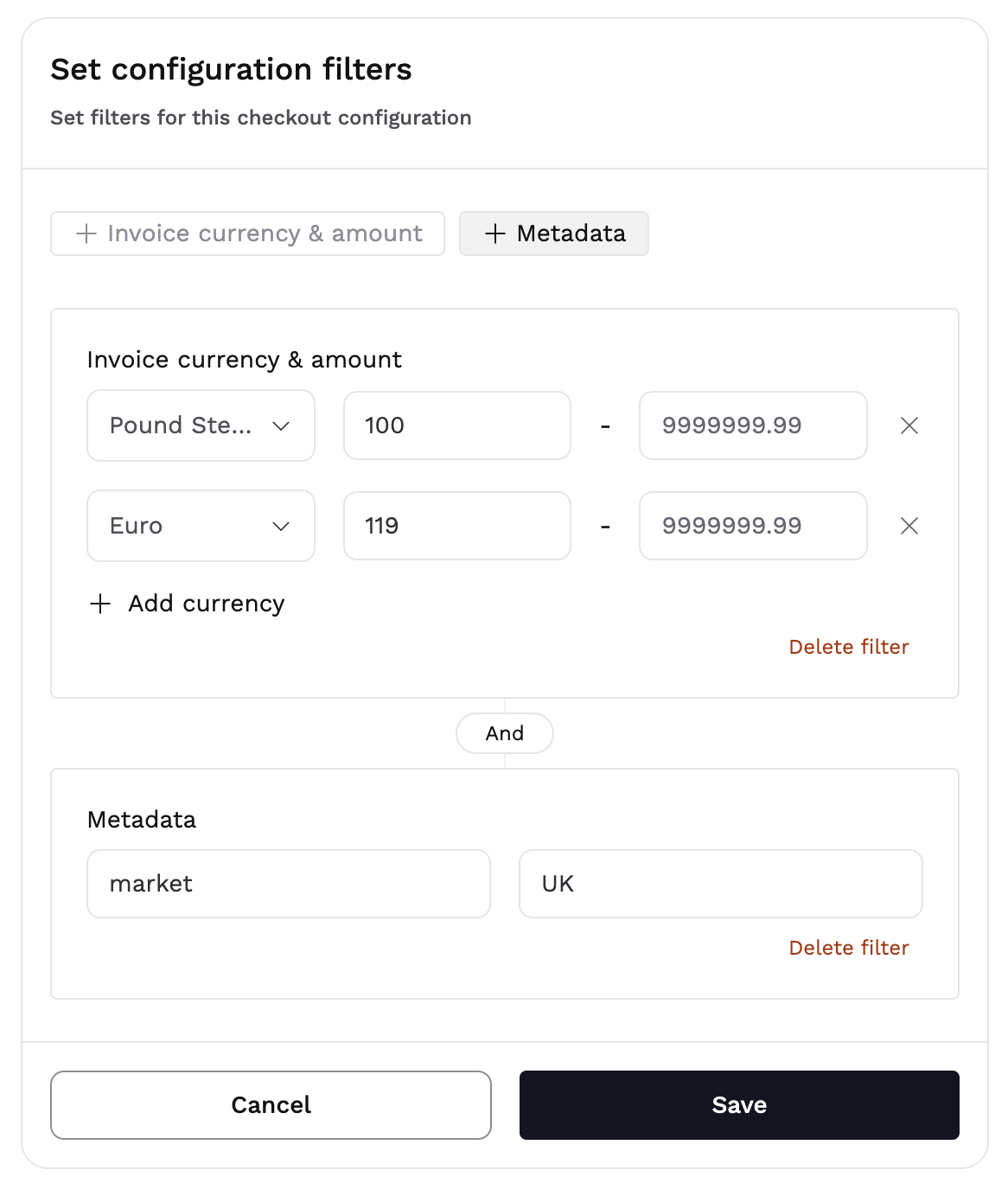 Filters allow you to use "or" and "and" conditions for your configuration