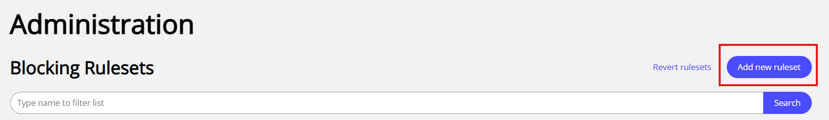 The Add new ruleset button in the Blocking Rulesets screen