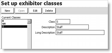From Exposition, select Set up tables > Exhibitor classes