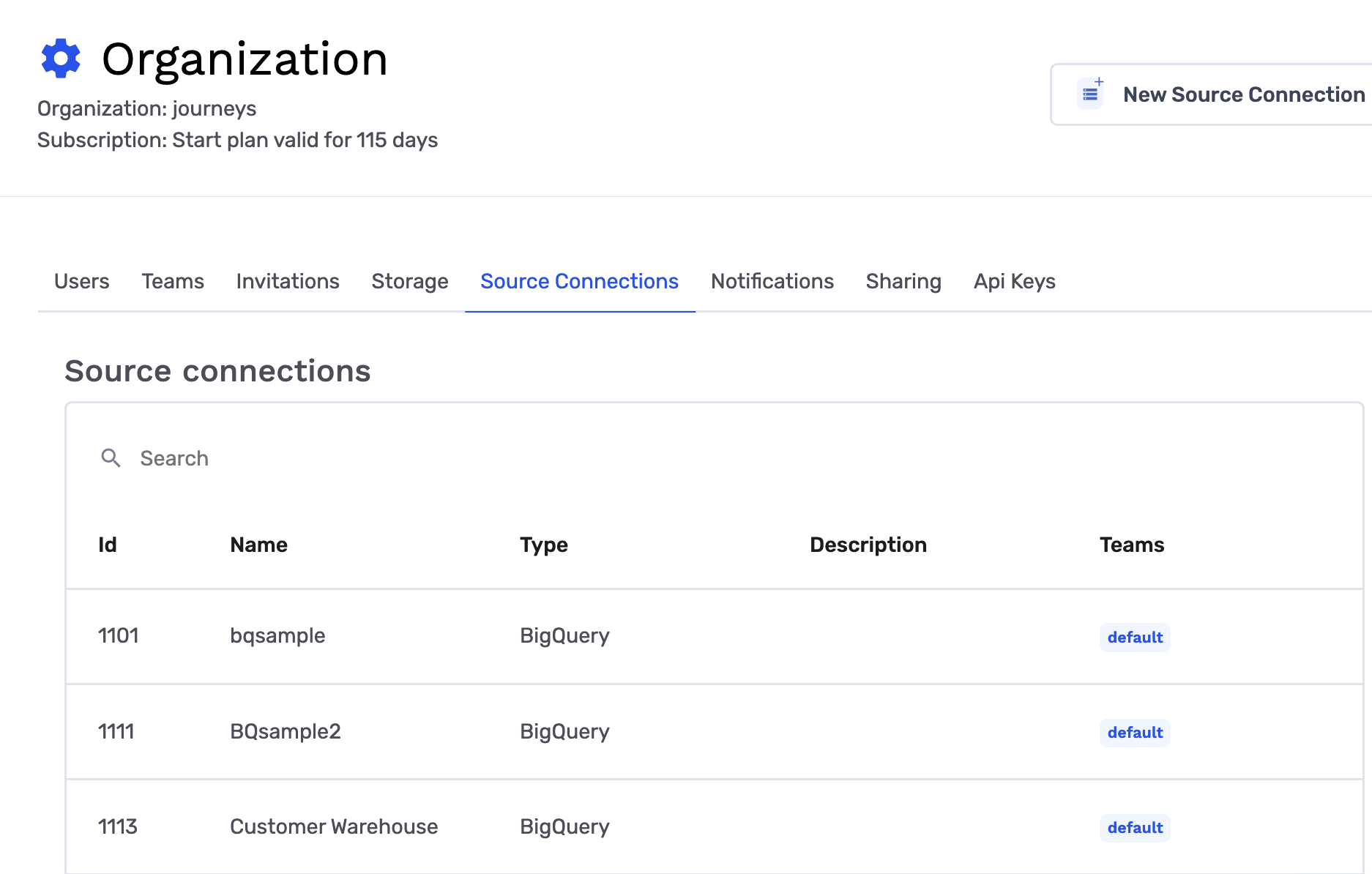 View your Source Connections