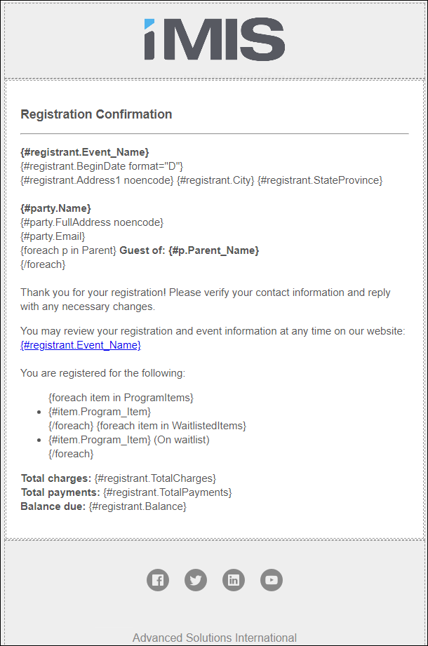 Out-of-the-box event confirmation template.