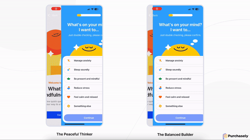 Depending on user insights and the combination of answers, the reveal Screen can showcase multiple profiles: The Balance Builder or The Peaceful Thinker