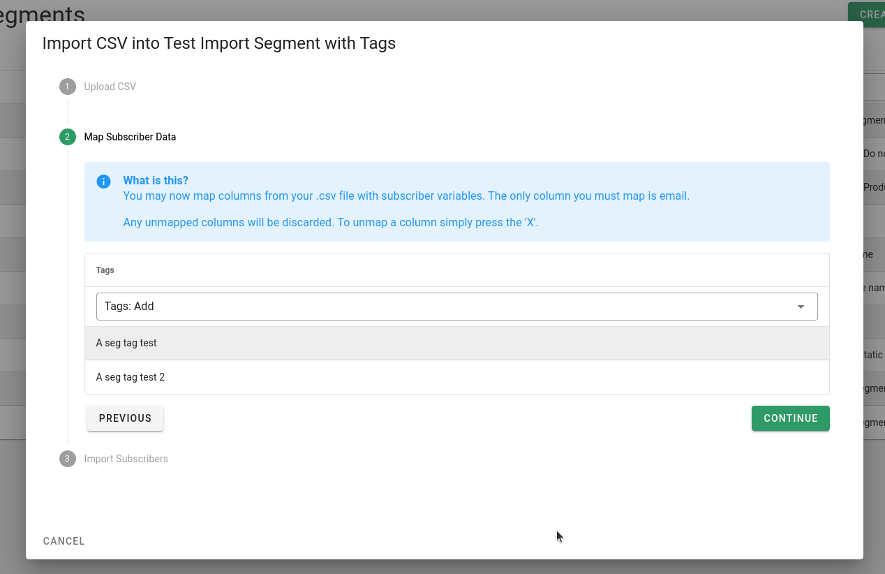 Import tags to a Segment.