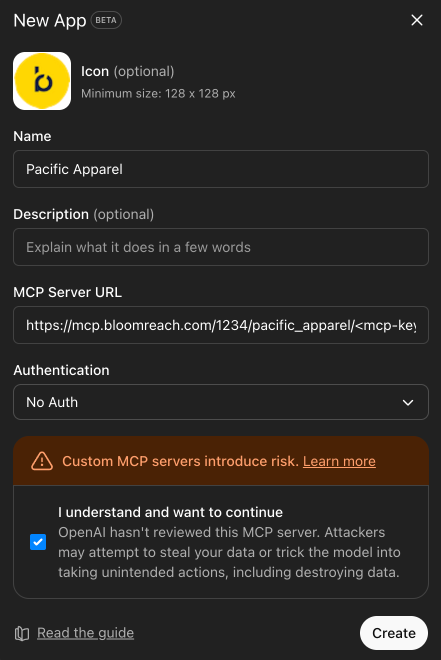 New app configuration