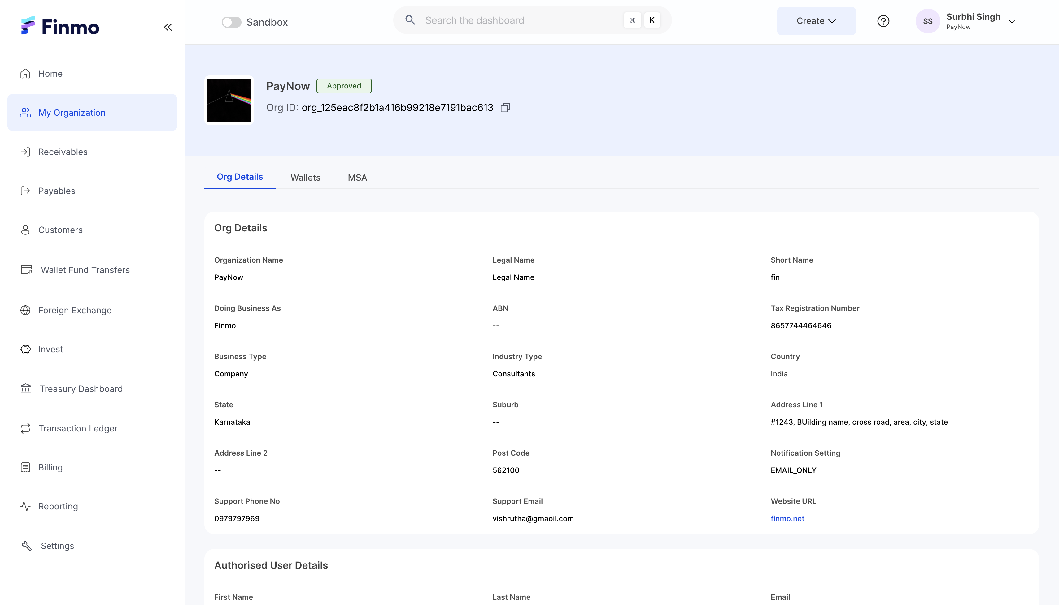 Organization details