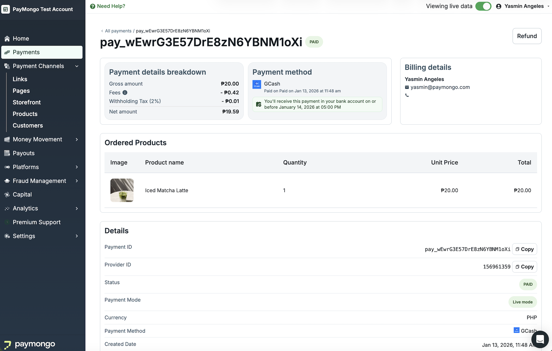 View payment details