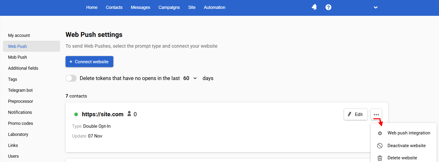 Editing Web Push Integration