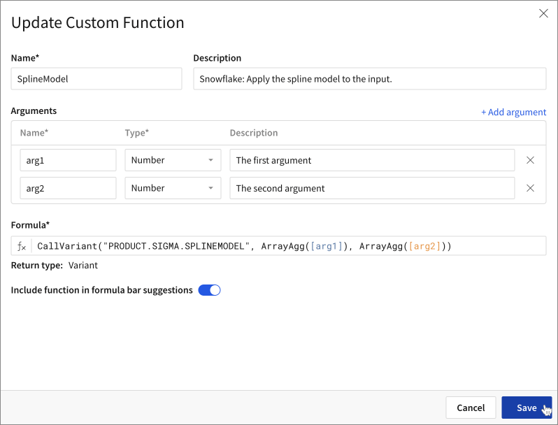 Defining the custom function SpliceModel