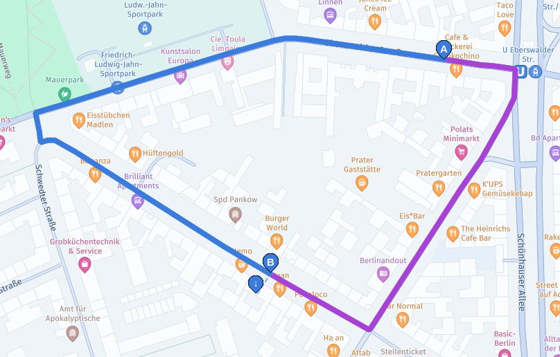 Route with sideOfStreetHint for destination on undivided road