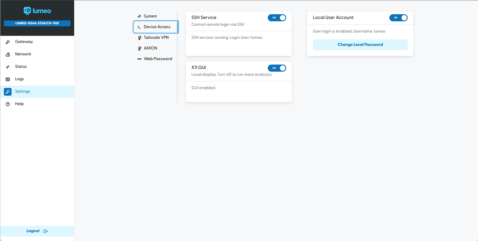 Control SSH service and local user account