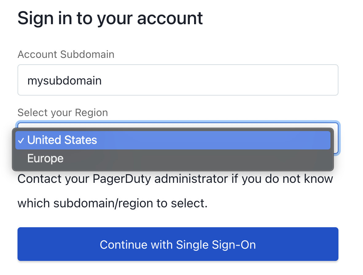 Enter your subdomain and select your service region