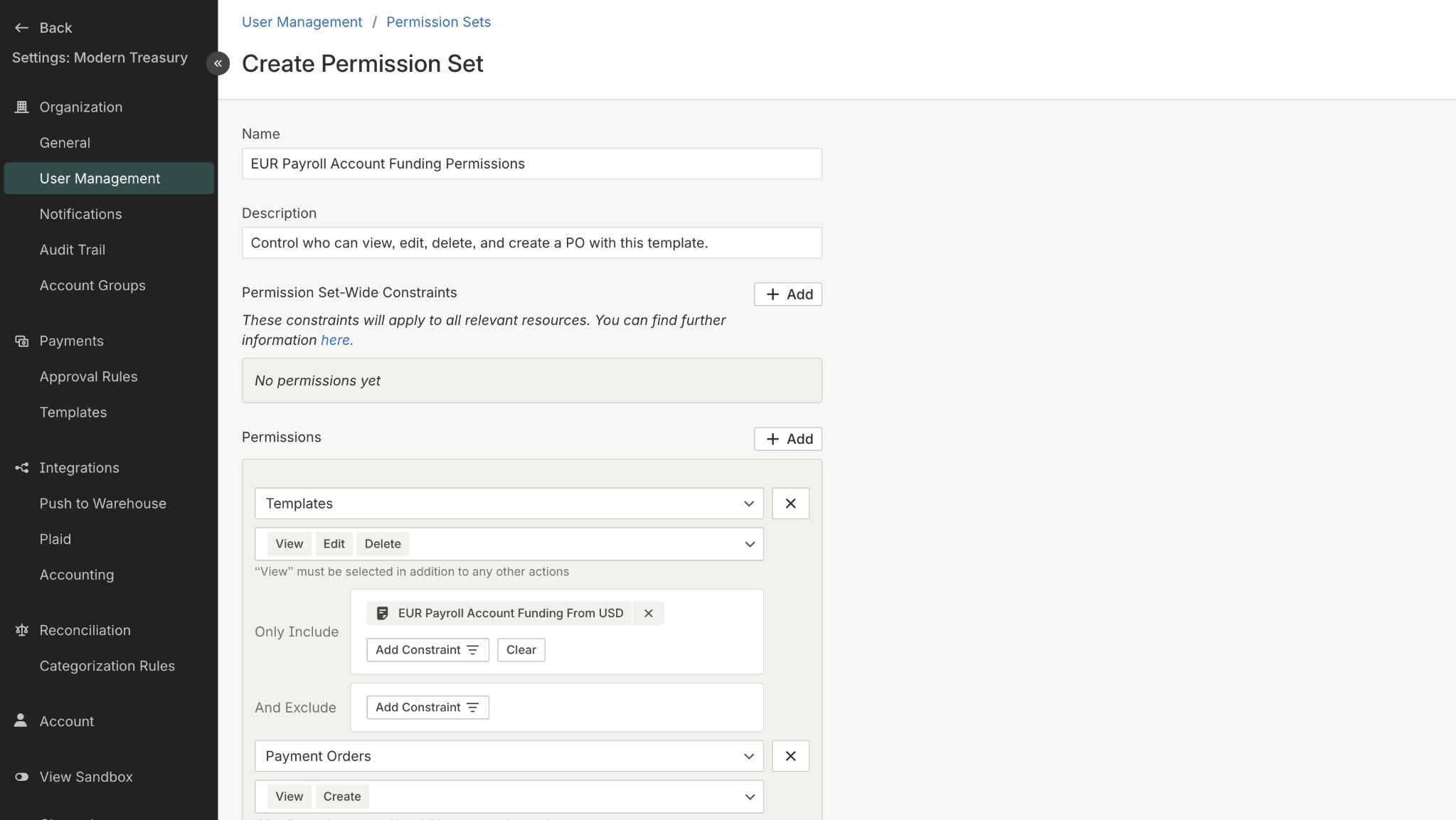 Permission to create, view, edit, or delete templates