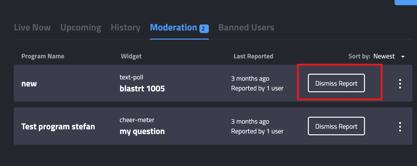 Go to moderation tab and click on dismiss report button for a particular report