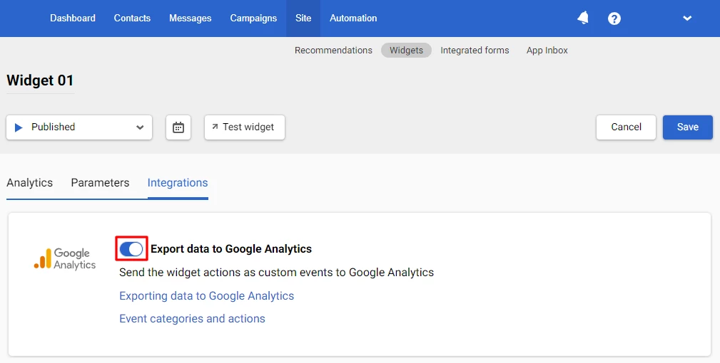 Export data to Google Analytics