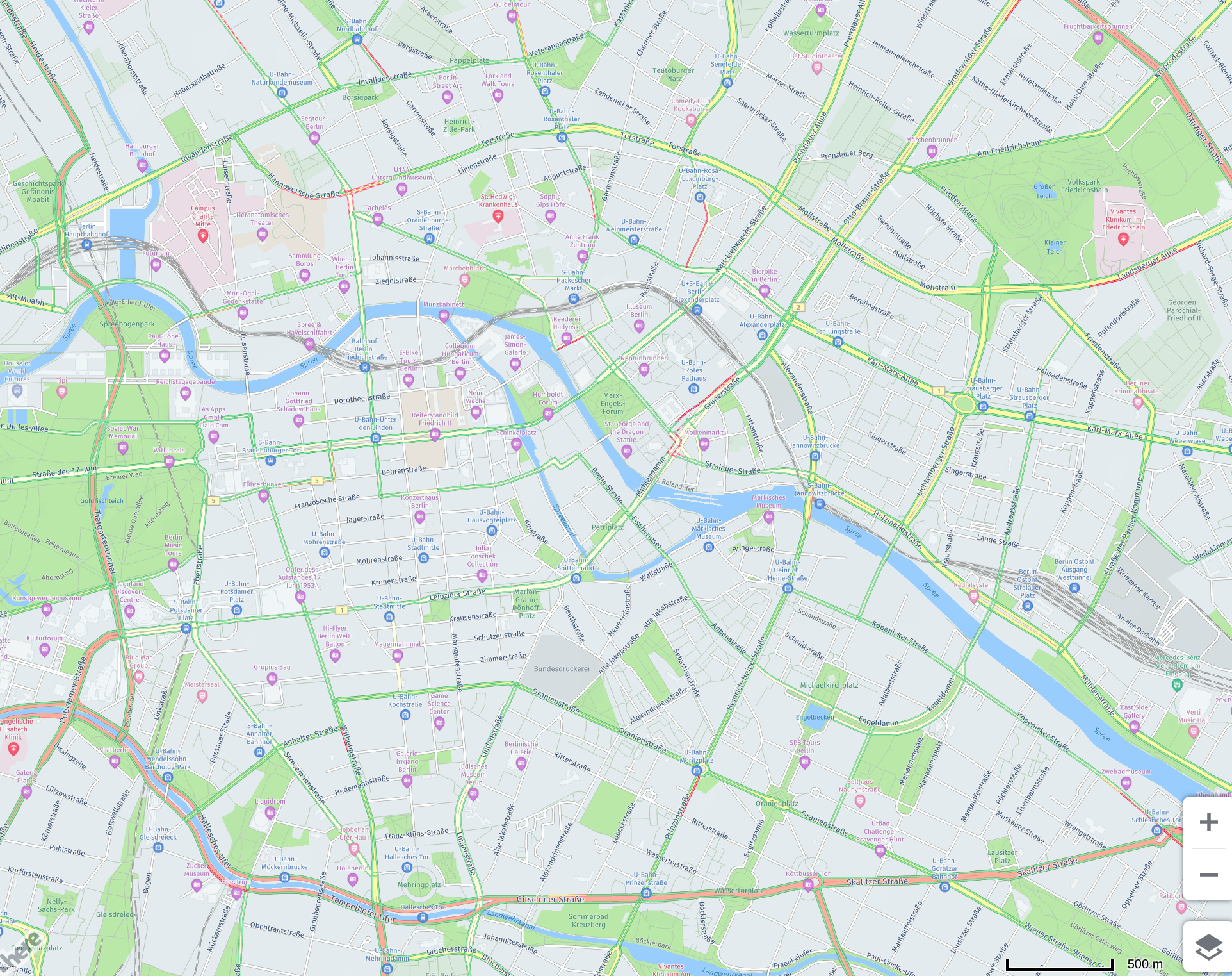 Example of merged traffic with base map and label tiles