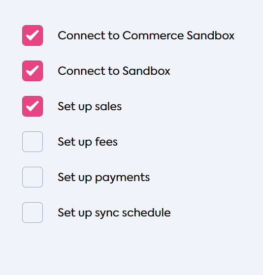 Checkbox section section of the Sync configuration flow