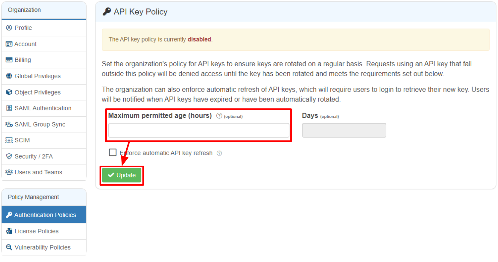 Enable API Key Policy

