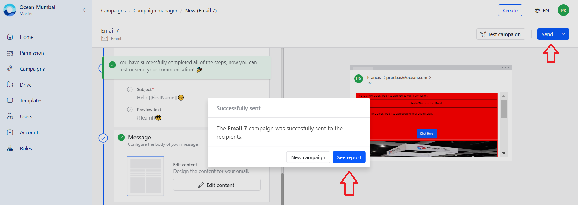 Email send campaign confirmation