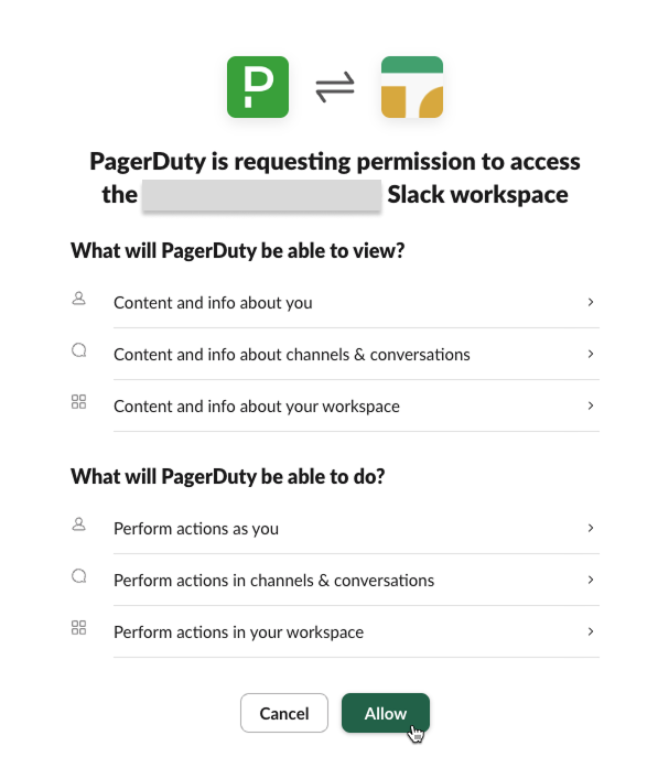 PagerDuty Slack app scopes