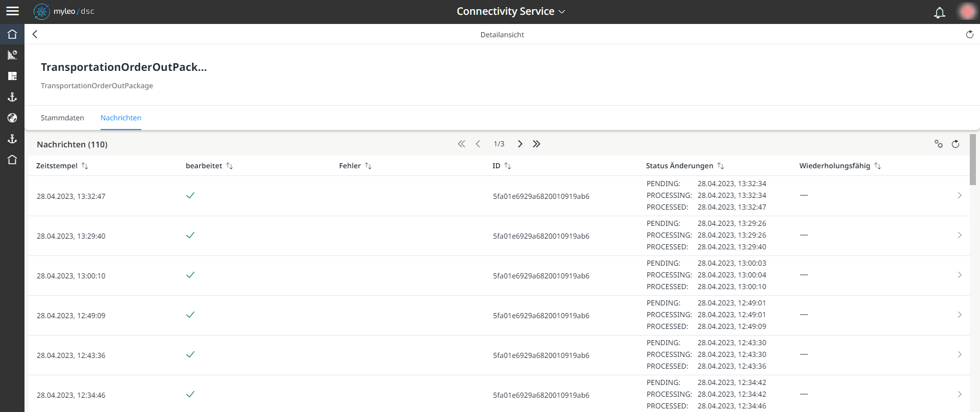 Detailansicht - Tab Nachrichten Worklist