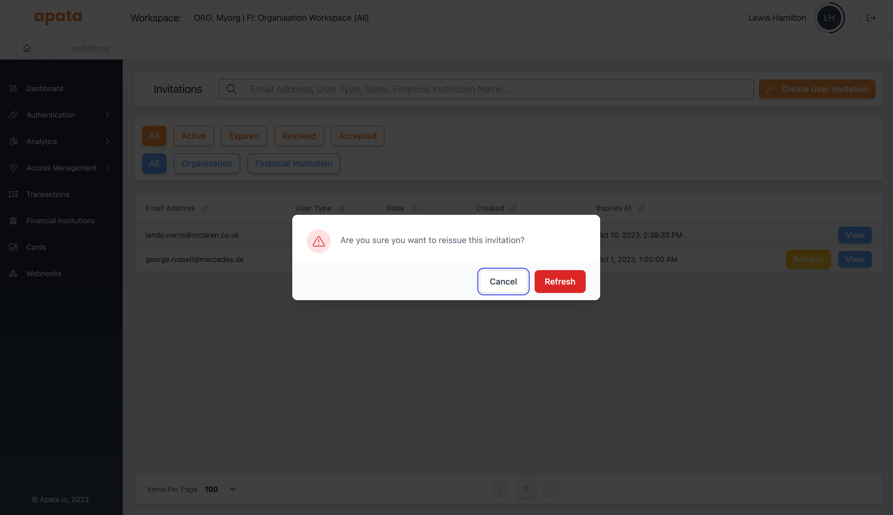 Refresh confirmation
