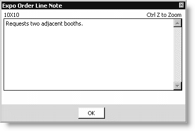 From Exposition, select Process booth orders, select a line item, click Options, and select Line Note