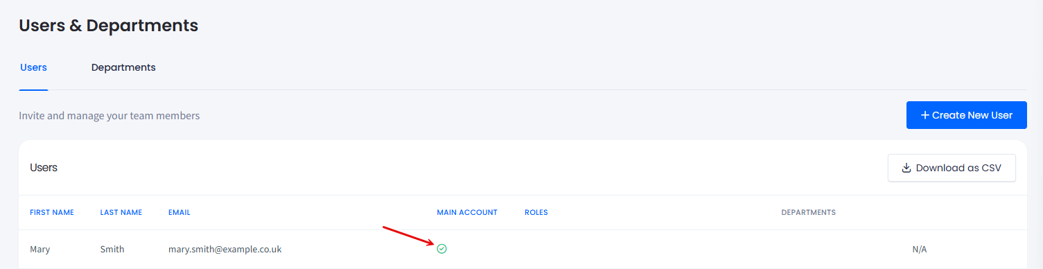 Screenshot of the Main Account checkmark