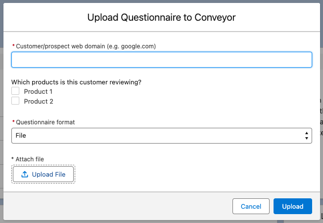 8\) Upload questionnaires to Conveyor directly from Salesforce