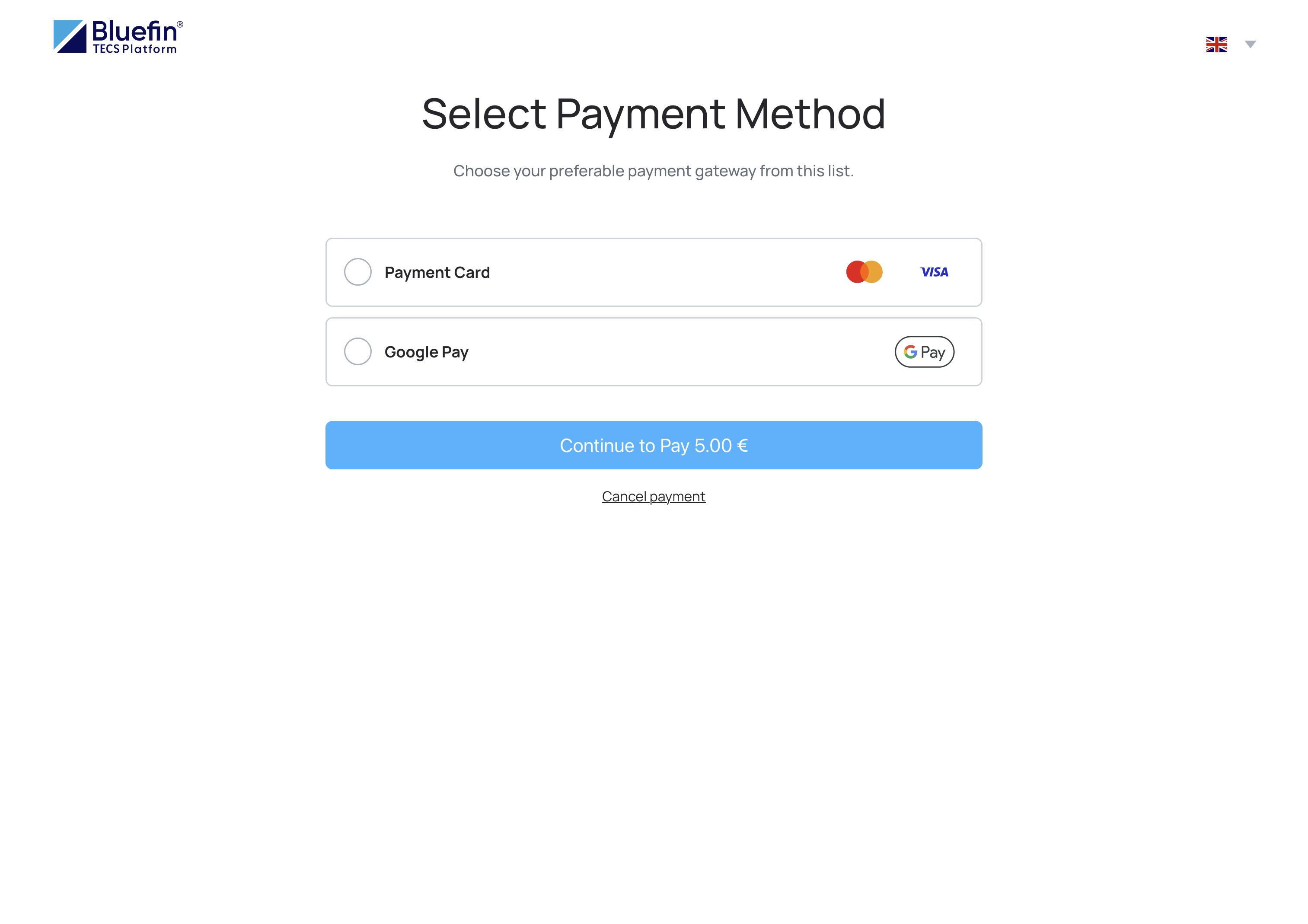 TECS Web Iframe | Selecting Payment Method