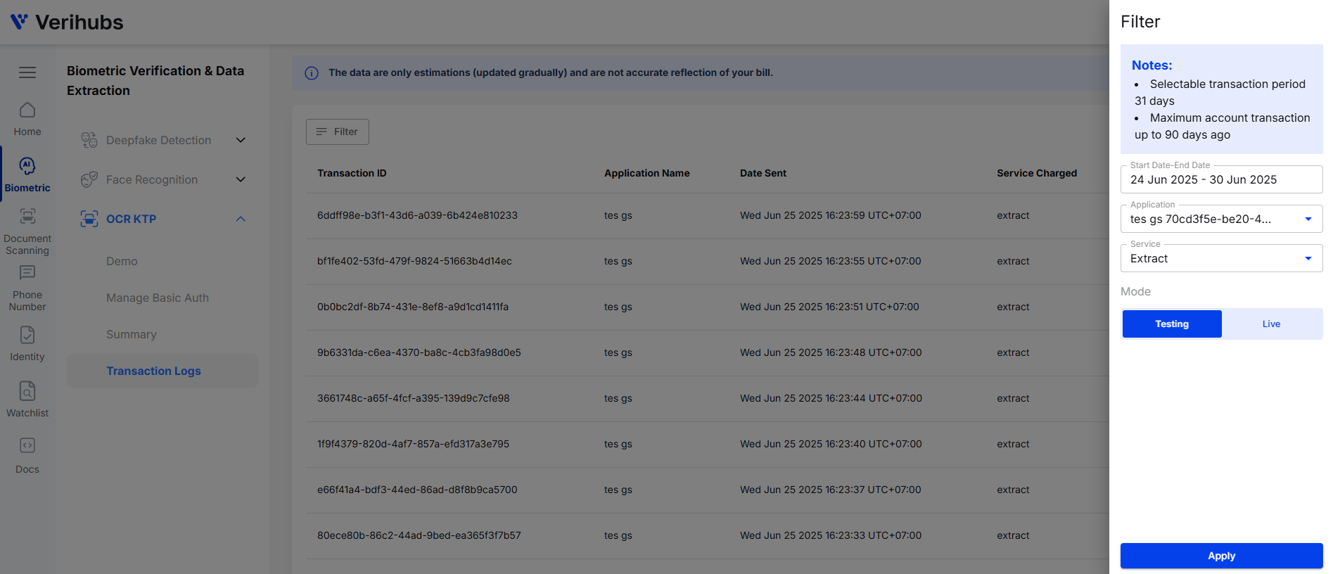 Filter of Transaction Logs for OCR KTP