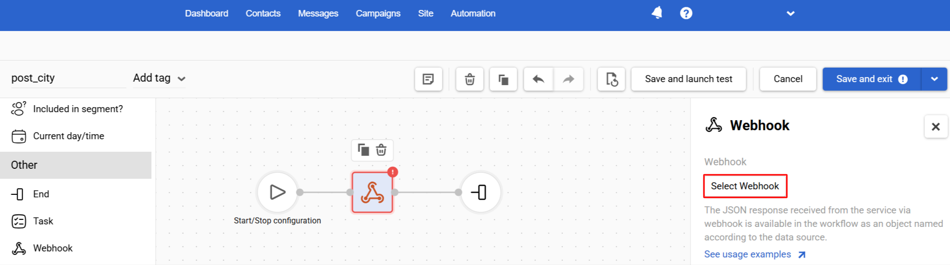 Select webhook