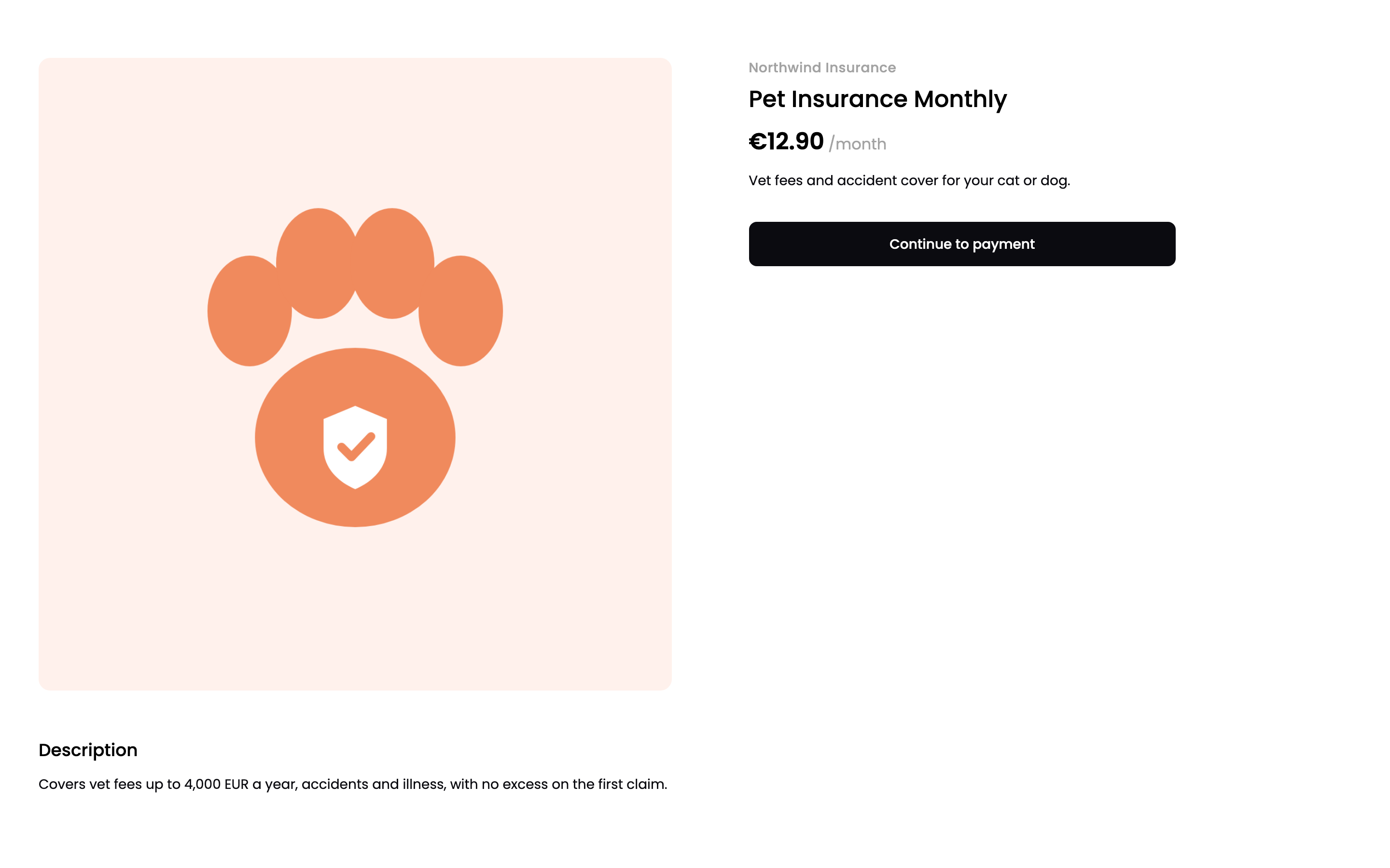 A subscription product page with a monthly price