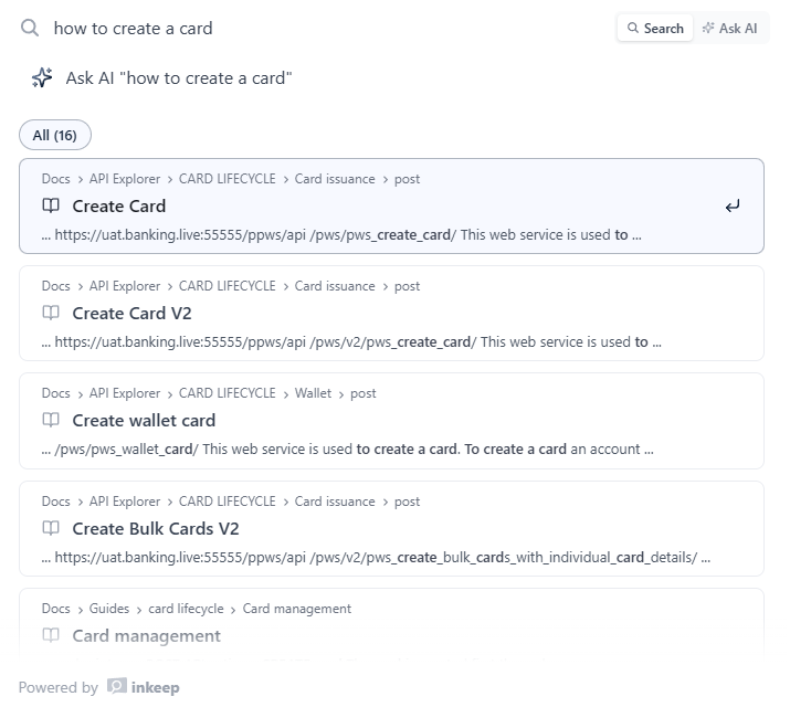 Ask AI search response (example)
