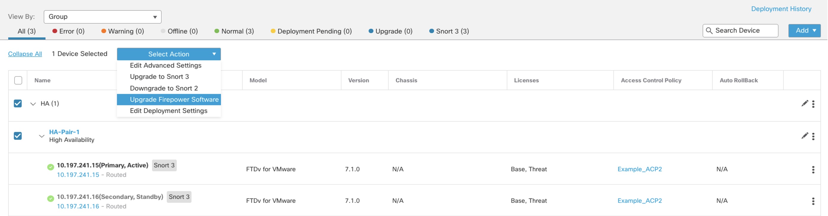 Figure 1: Device Management Page