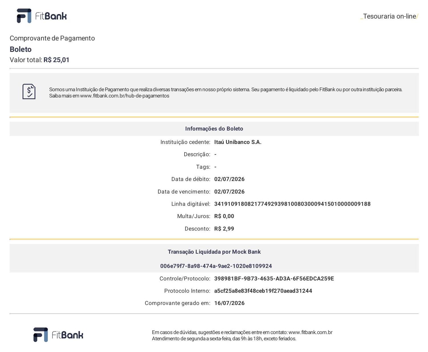 Example receipt - GenerateBoletoOut
