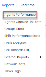 Screenshot of the Agents Performance in the Reports menu