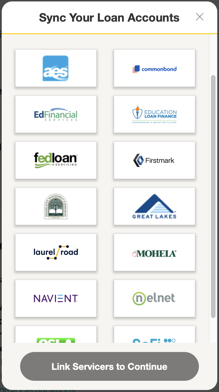 nexus-link.png `Nexus.link` asking a borrower to connect their servicer account(s).