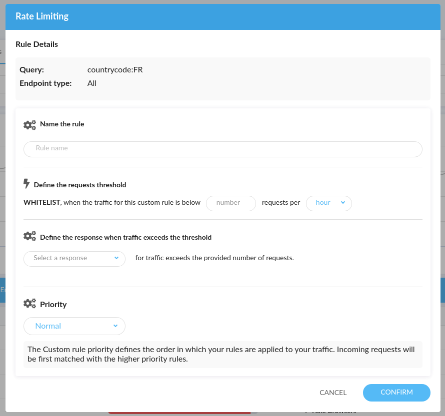 Screenshot_20200507_173957.png Rate Limiting additional settings: you can select the response to apply if the requests' count exceeds threshold rate you set up