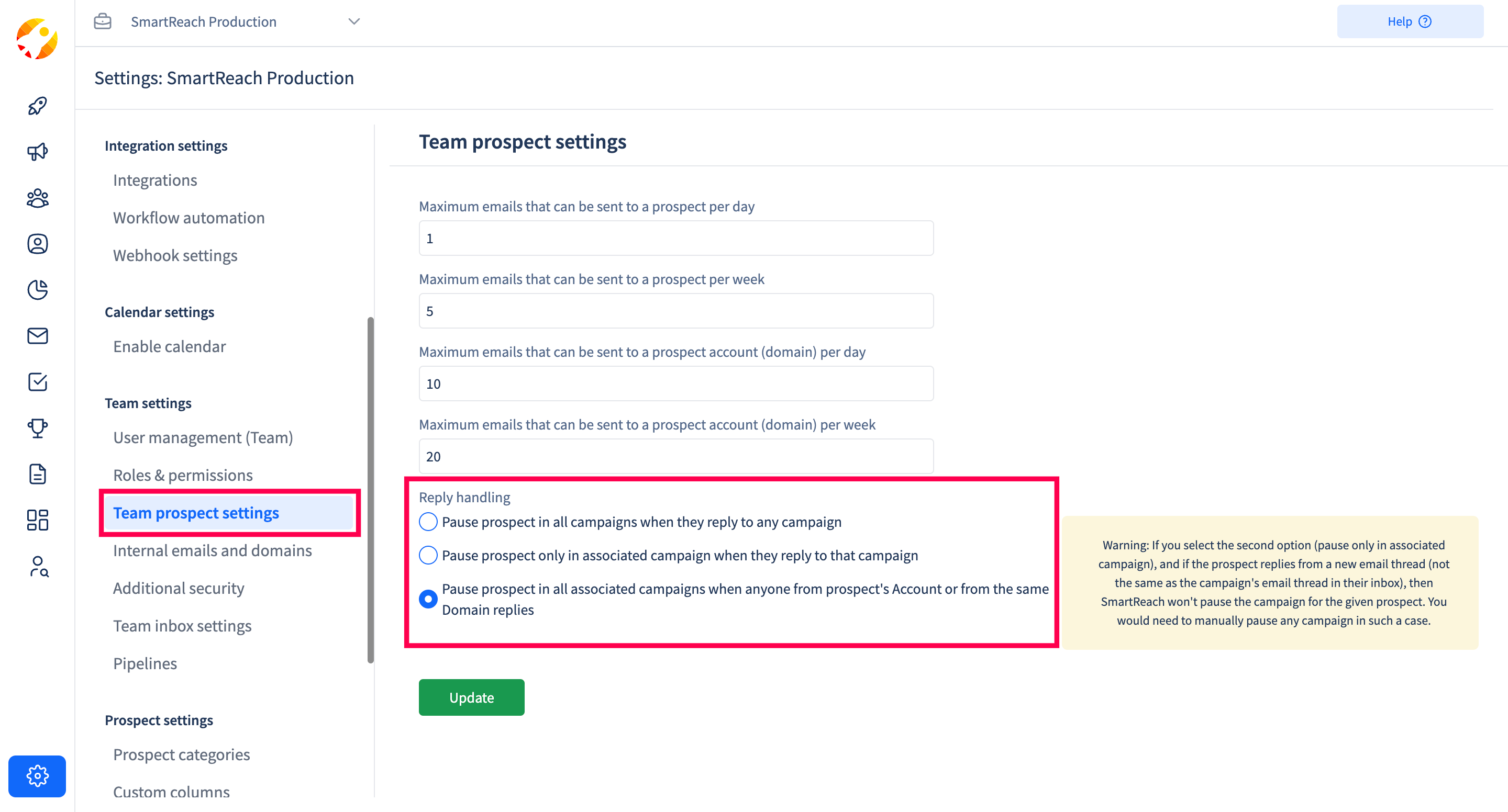 how to set up reply handling using SmartReach