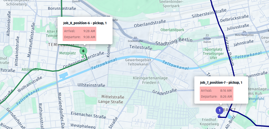 Job position in relation to vehicle route